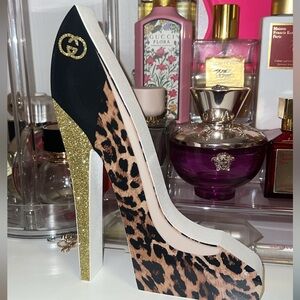 Gucci-Inspired Stiletto Decor | Leopard & Gold Glam Closet Accent